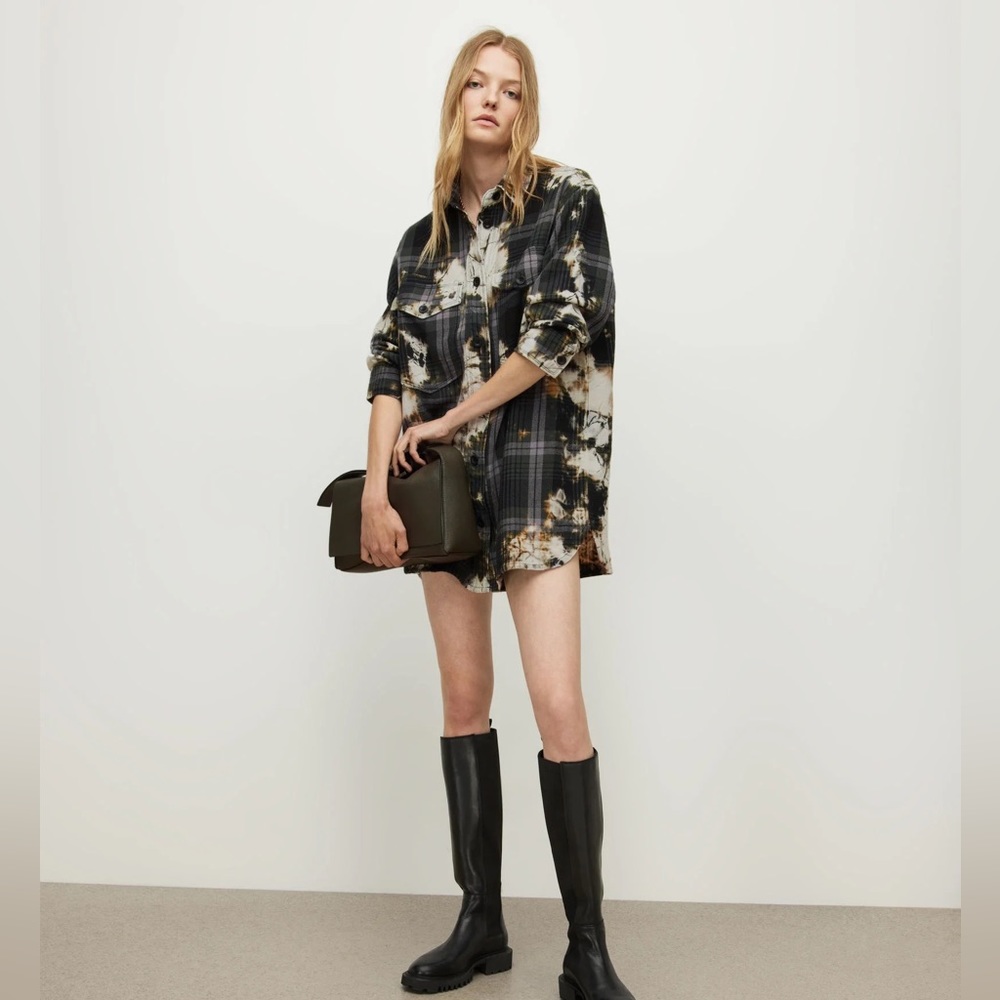 ALL SAINTS Lily Check Shacket Dress in Black